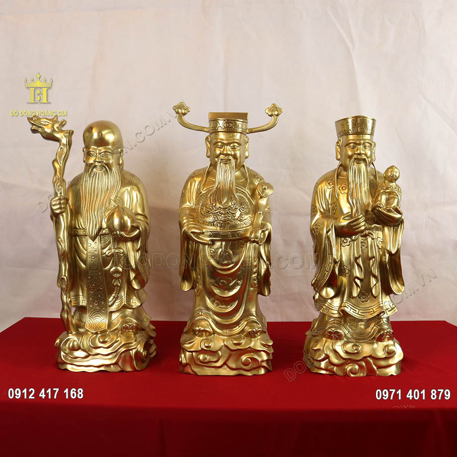 Tượng Tam Đa Ph&uacute;c Lộc Thọ bằng đồng v&agrave;ng